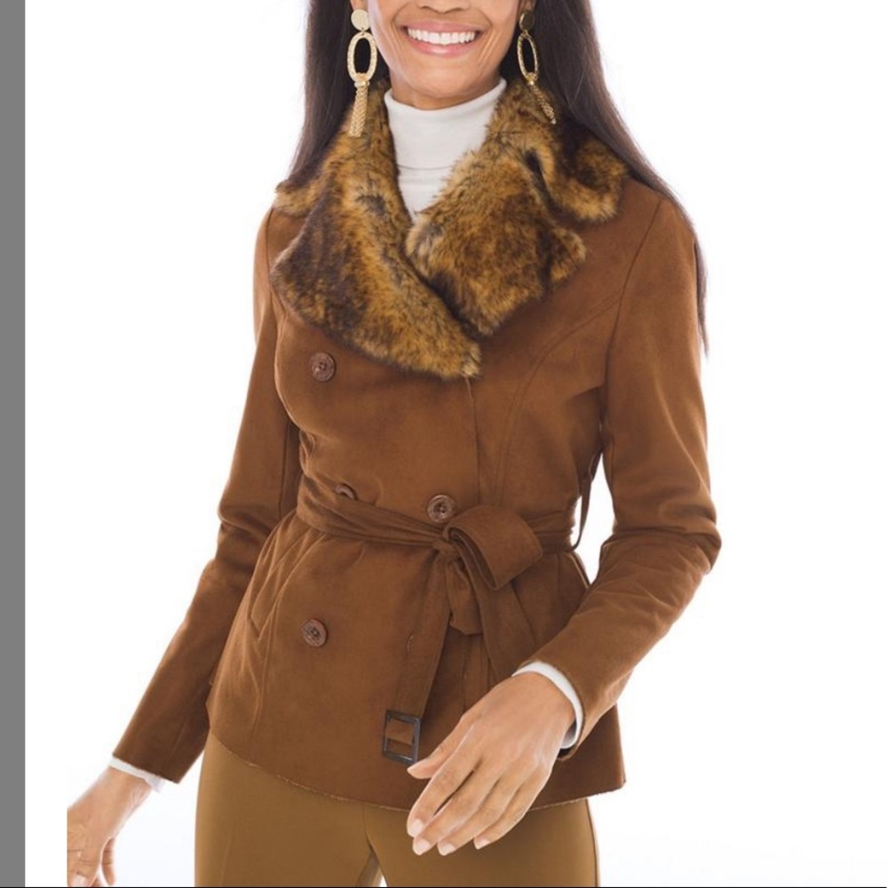 NWOT Chico’s Faux Suede Fur Collar Jacket